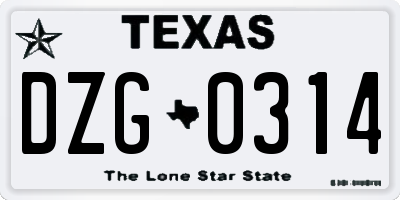 TX license plate DZG0314