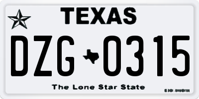 TX license plate DZG0315