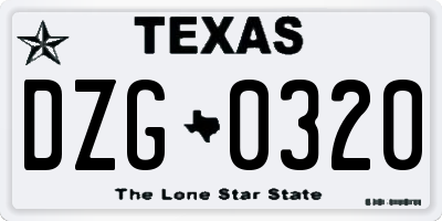 TX license plate DZG0320