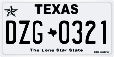 TX license plate DZG0321
