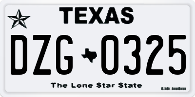 TX license plate DZG0325