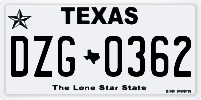 TX license plate DZG0362