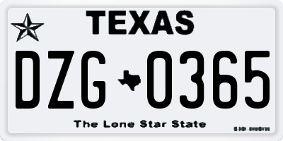 TX license plate DZG0365