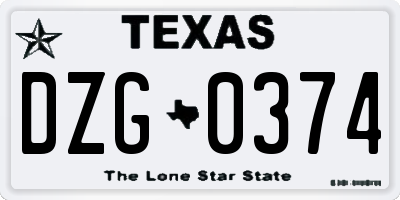 TX license plate DZG0374