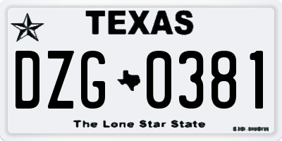 TX license plate DZG0381