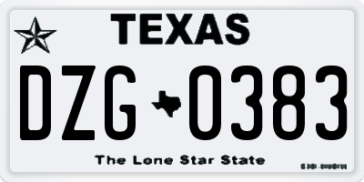 TX license plate DZG0383