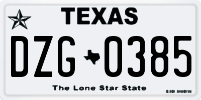 TX license plate DZG0385