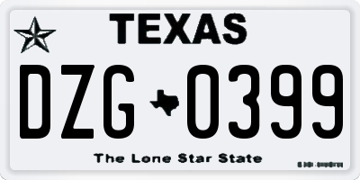 TX license plate DZG0399