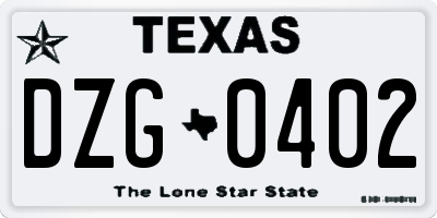 TX license plate DZG0402