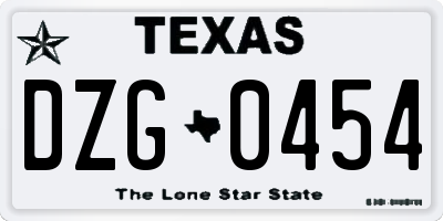 TX license plate DZG0454