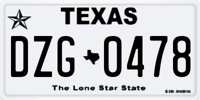 TX license plate DZG0478