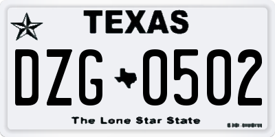 TX license plate DZG0502