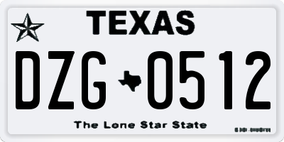 TX license plate DZG0512
