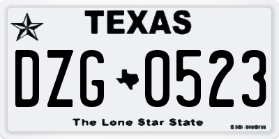 TX license plate DZG0523