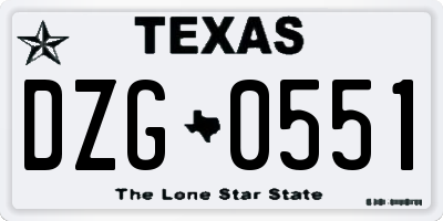 TX license plate DZG0551