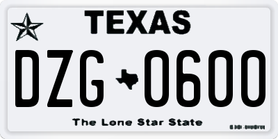 TX license plate DZG0600