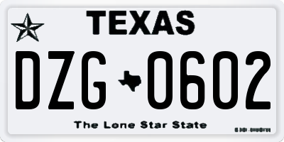 TX license plate DZG0602