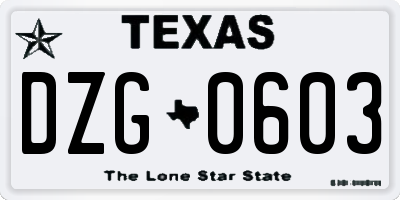 TX license plate DZG0603