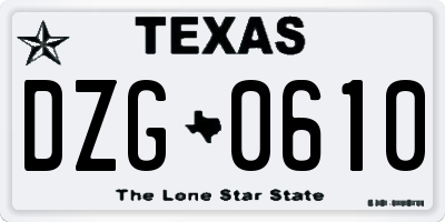 TX license plate DZG0610