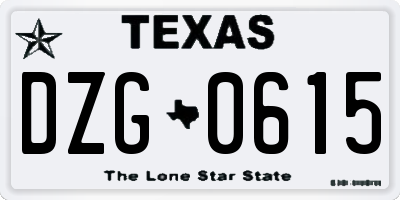 TX license plate DZG0615