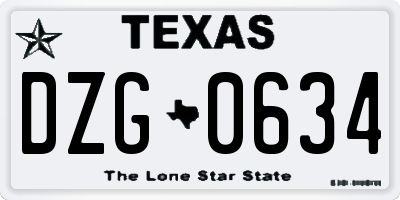 TX license plate DZG0634