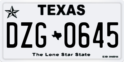 TX license plate DZG0645