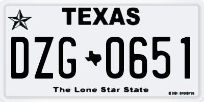 TX license plate DZG0651
