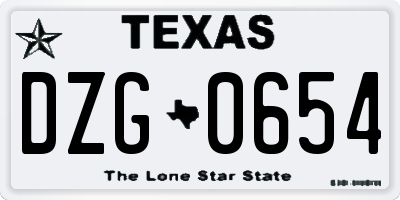 TX license plate DZG0654
