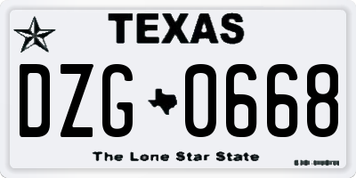 TX license plate DZG0668