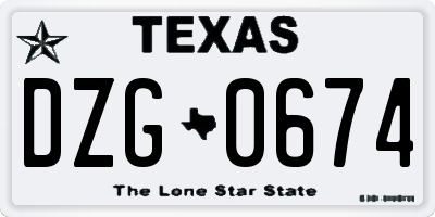 TX license plate DZG0674