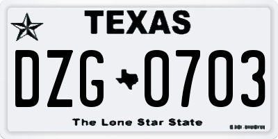TX license plate DZG0703