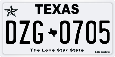 TX license plate DZG0705