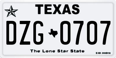 TX license plate DZG0707