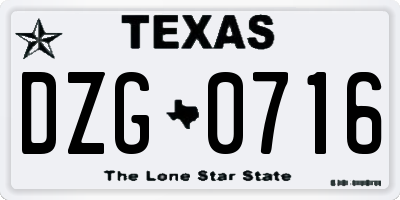 TX license plate DZG0716
