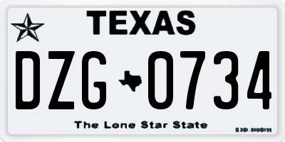 TX license plate DZG0734