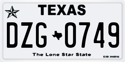 TX license plate DZG0749
