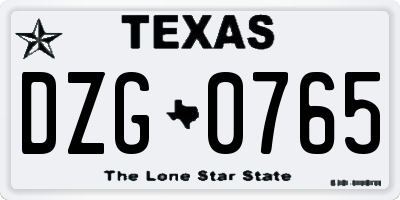 TX license plate DZG0765