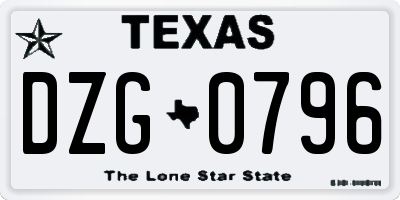 TX license plate DZG0796