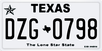 TX license plate DZG0798