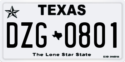 TX license plate DZG0801