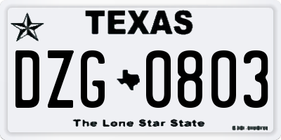 TX license plate DZG0803