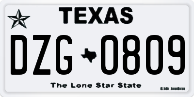 TX license plate DZG0809