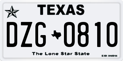 TX license plate DZG0810