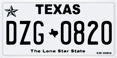 TX license plate DZG0820