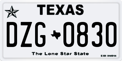 TX license plate DZG0830
