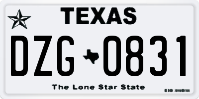 TX license plate DZG0831