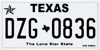 TX license plate DZG0836
