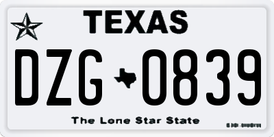 TX license plate DZG0839
