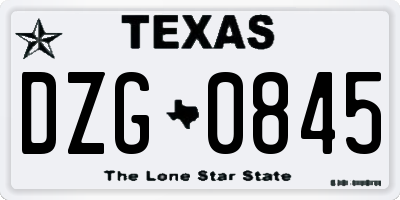 TX license plate DZG0845