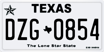 TX license plate DZG0854